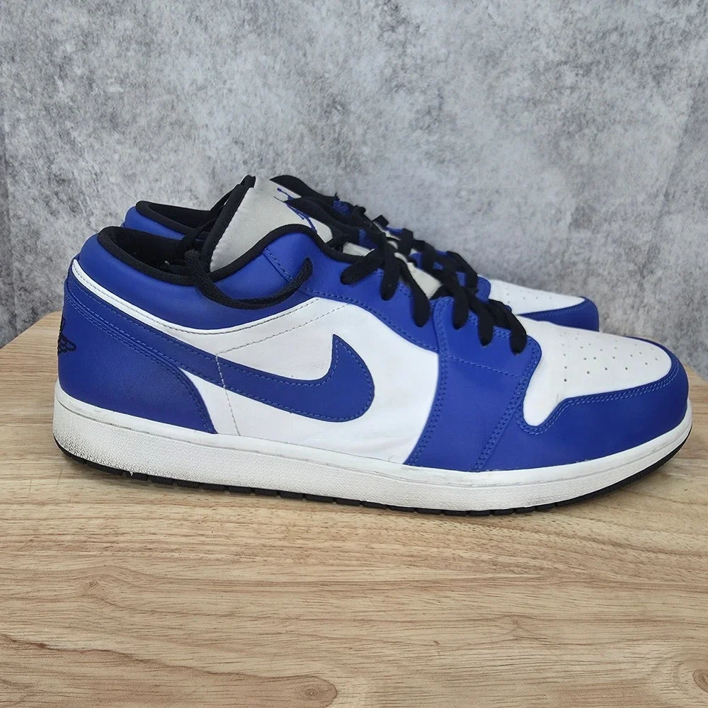 Jordan 1 Low Men Size 14 Hyper Royal White Black Retro Basketball Shoes 553558